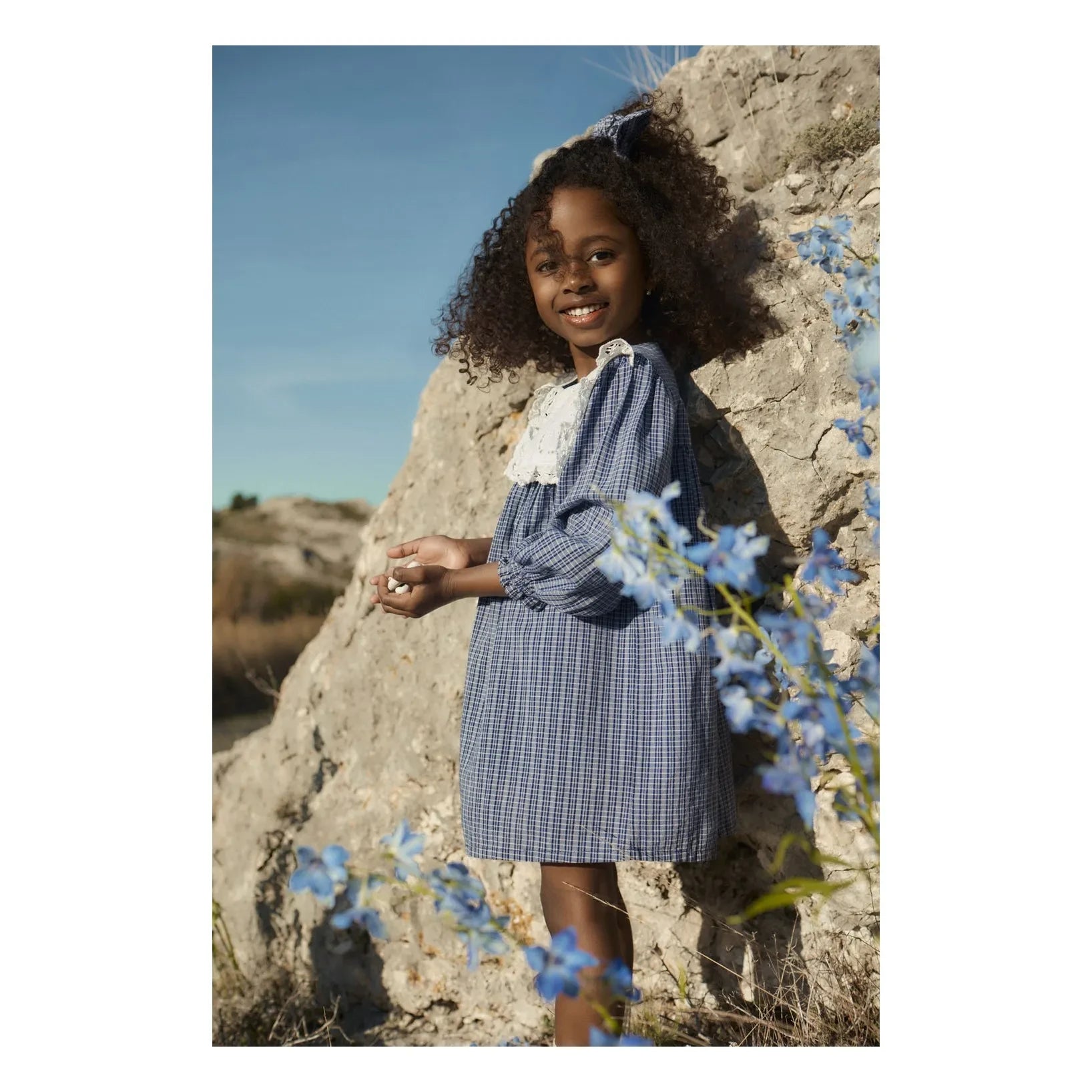 Louise Misha - Hyacinte Dress Organic cotton plaid | Blue