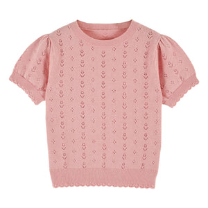 Emile et Ida – Leinen-T-Shirt mit Ajourmuster | Rosa