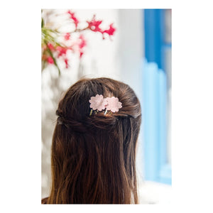 Tartine et Chocolat - 2-Piece Hibiscus Glitter Hairpin Set | Powder Pink