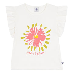 Petit Bateau - Gekräuseltes T-Shirt mit Blumenmuster aus Bio-Baumwolle | Weiß