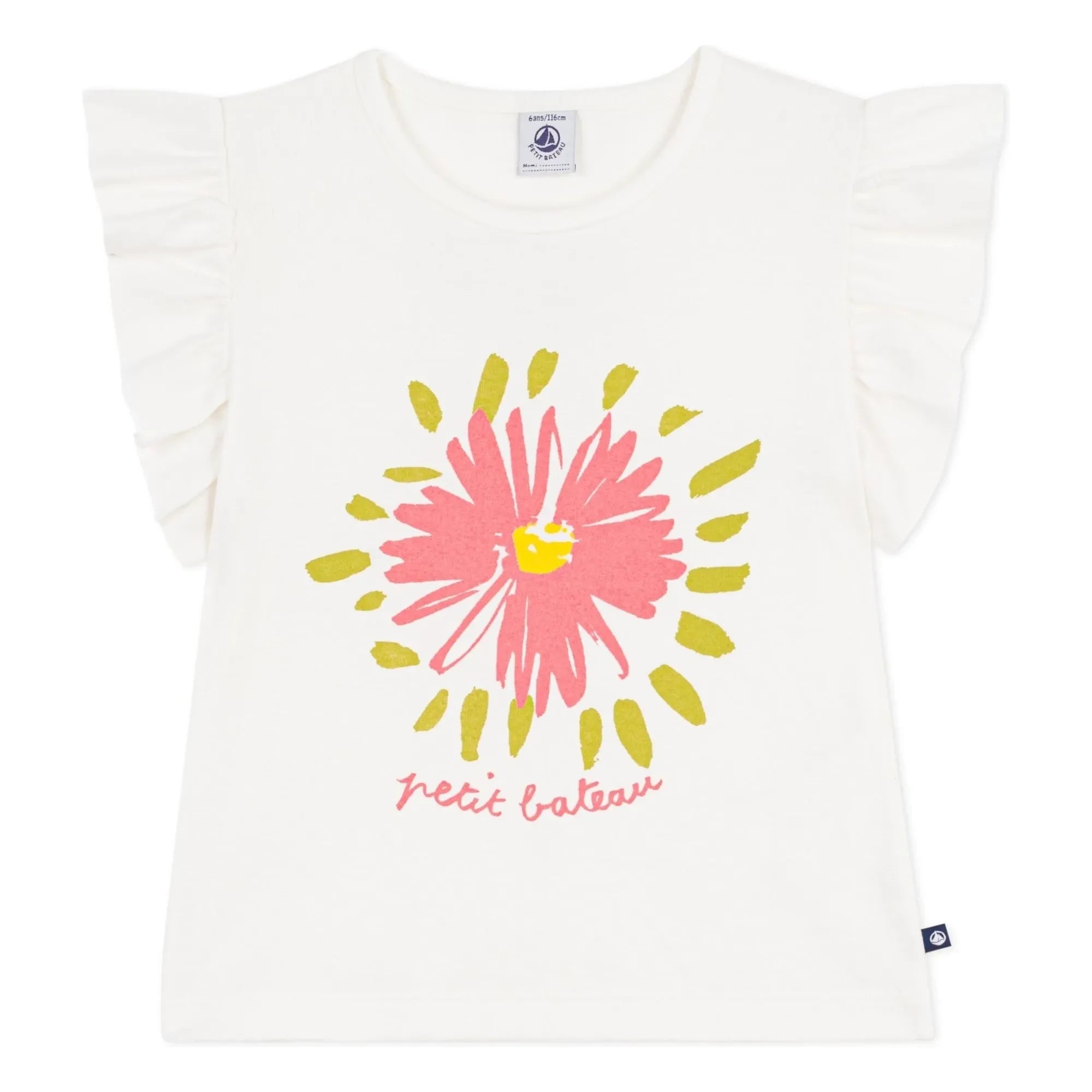 Petit Bateau - Gekräuseltes T-Shirt mit Blumenmuster aus Bio-Baumwolle | Weiß