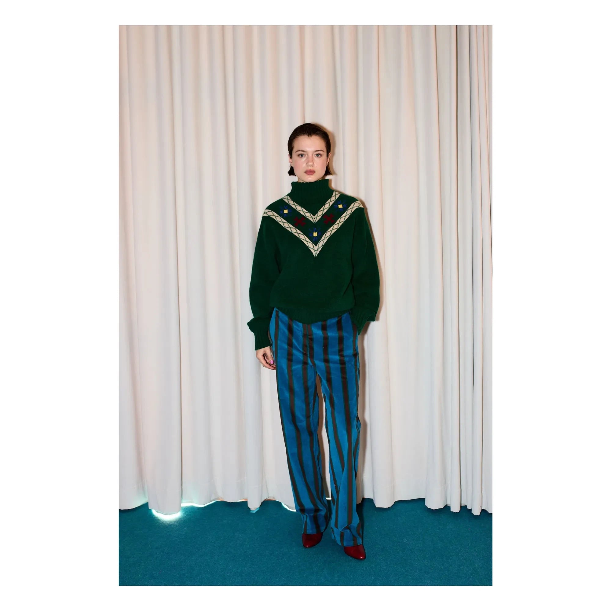 Bobo Choses - Blue striped velvet pants