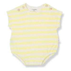 1+ in the family - Romulo striped towel romper | Pale yellow