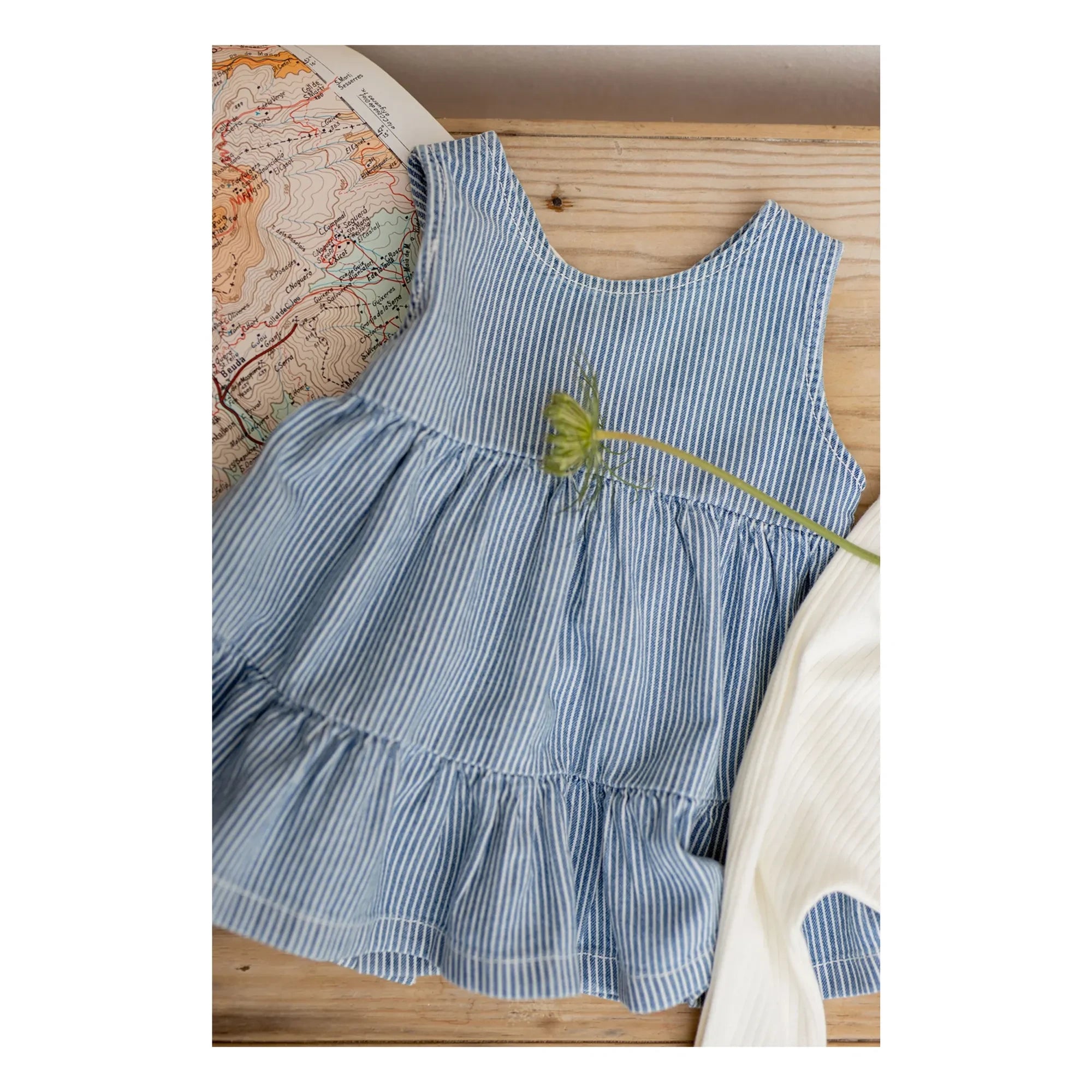 1+ in the Family - Denim Galdana Striped Organic Cotton Dress | Light Blue
