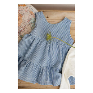 1+ in the Family - Denim Galdana Striped Organic Cotton Dress | Light Blue
