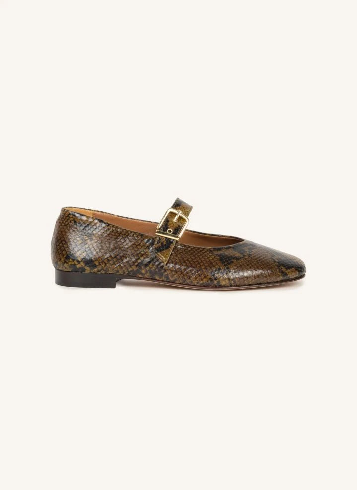Bobbies - Ballerina Shoes Mado Leather Snake Print | Olive