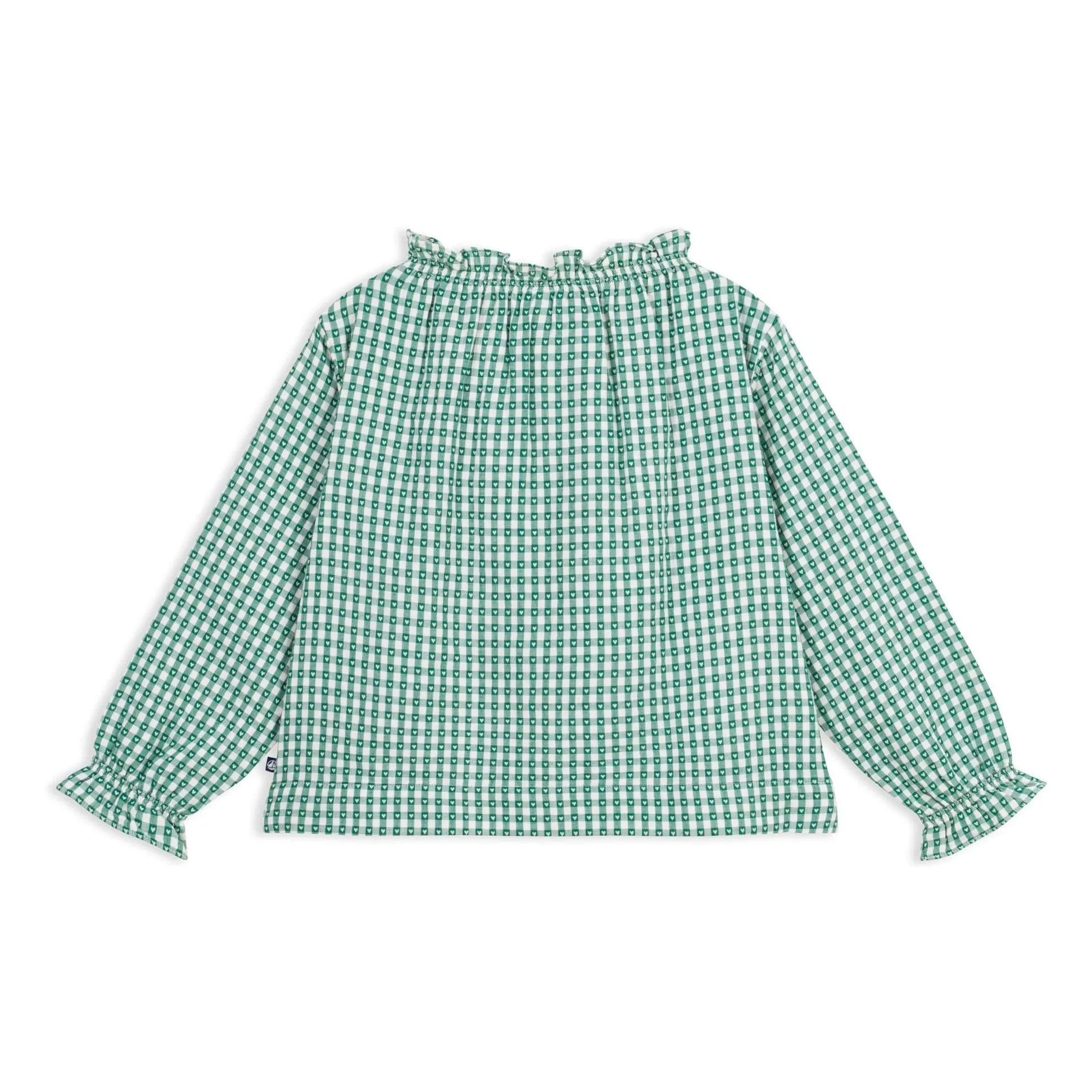 Petit Bateau - Geniş Vichy Bluz %100 Organik Pamuk | Yeşil