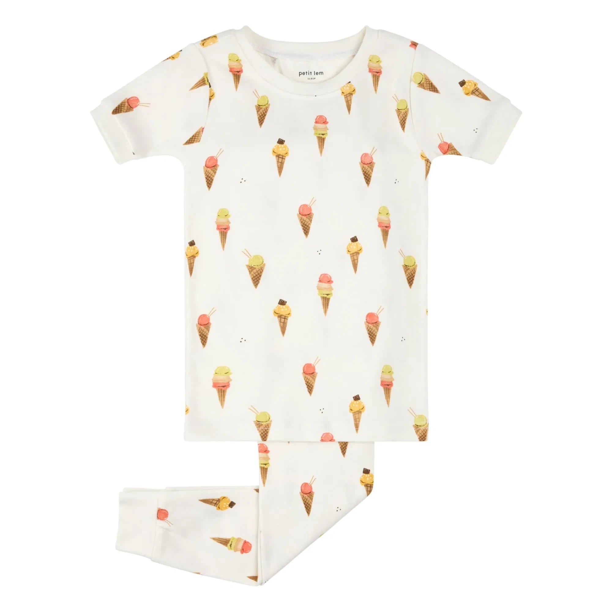 Petit Lem - Cornets de Glace organik pamuklu pijama | Bej