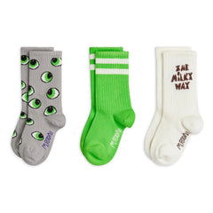 Mini Rodini – 3er-Pack Socken aus Bio-Baumwolle mit Augen-Print | Grün