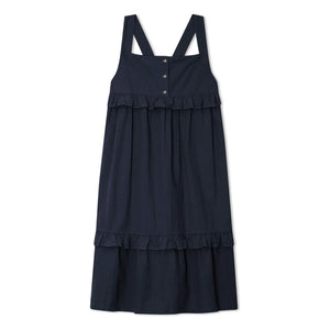 Matona - Halb-langes Rüschenkleid Bio-Baumwolle | Marineblau