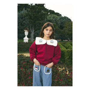 birinit - Organik pamuklu işlemeli drapeli yaka sweatshirt | Bordo