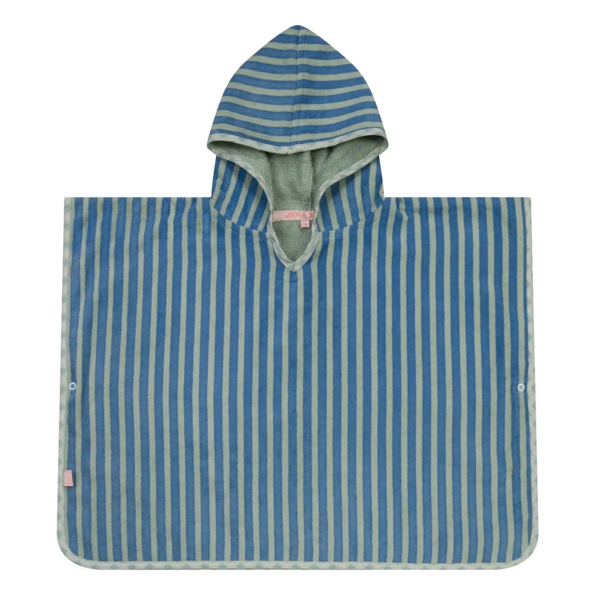 Jera Mini - Gestreifter Handtuch-Bademantel-Poncho | Grün Wasser