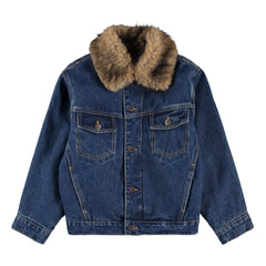 Molo - Hiroie Denim Organik Pamuk Kürk Yakalı Ceket | Mavi