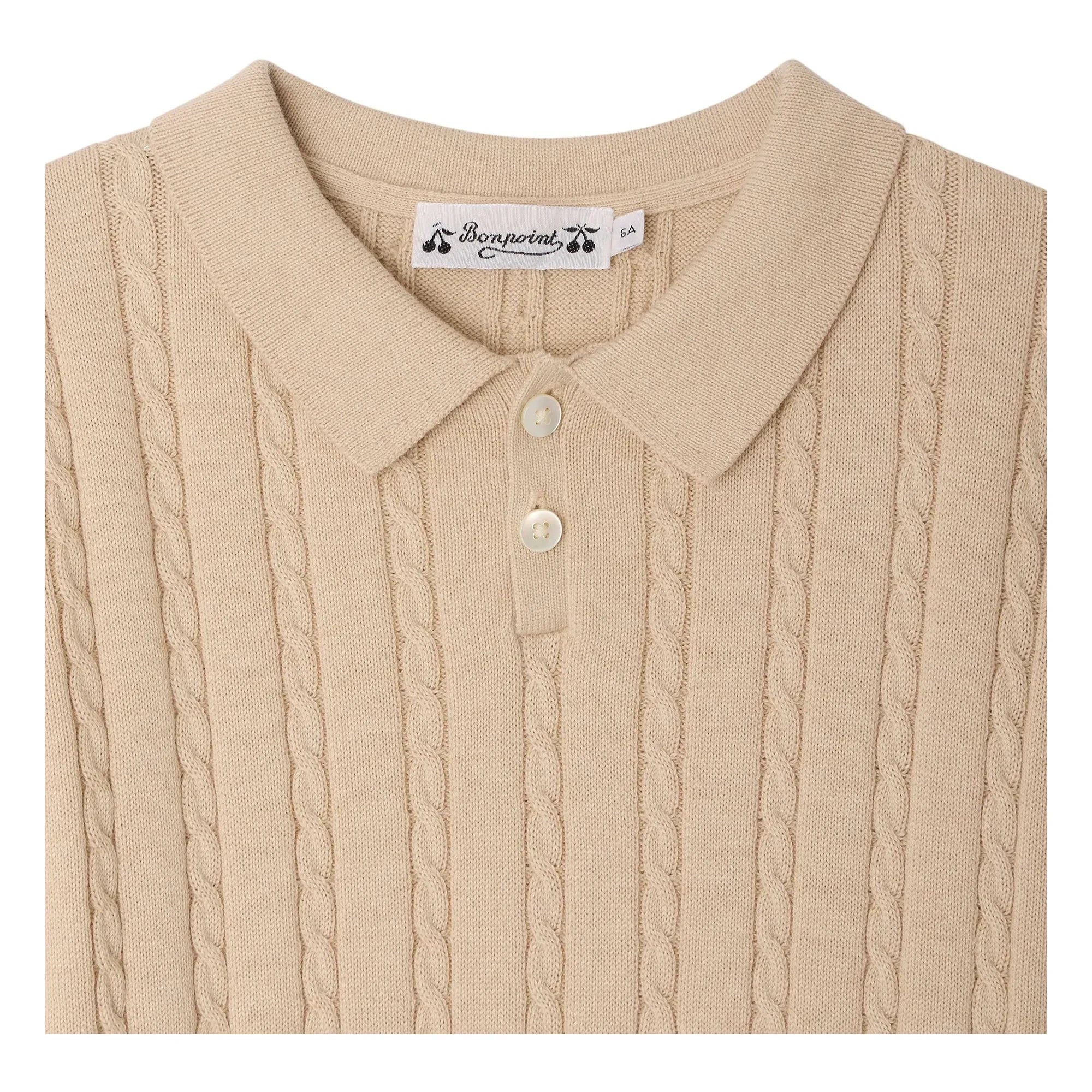 Bonpoint - Elendir İnce Örgü Ribana Polo Shirt | Kırçıllı bej