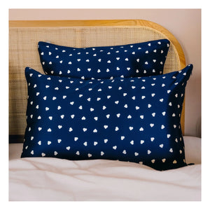 Emily's Pillow - Heart Patterned Mulberry Silk Pillowcase | Midnight Blue