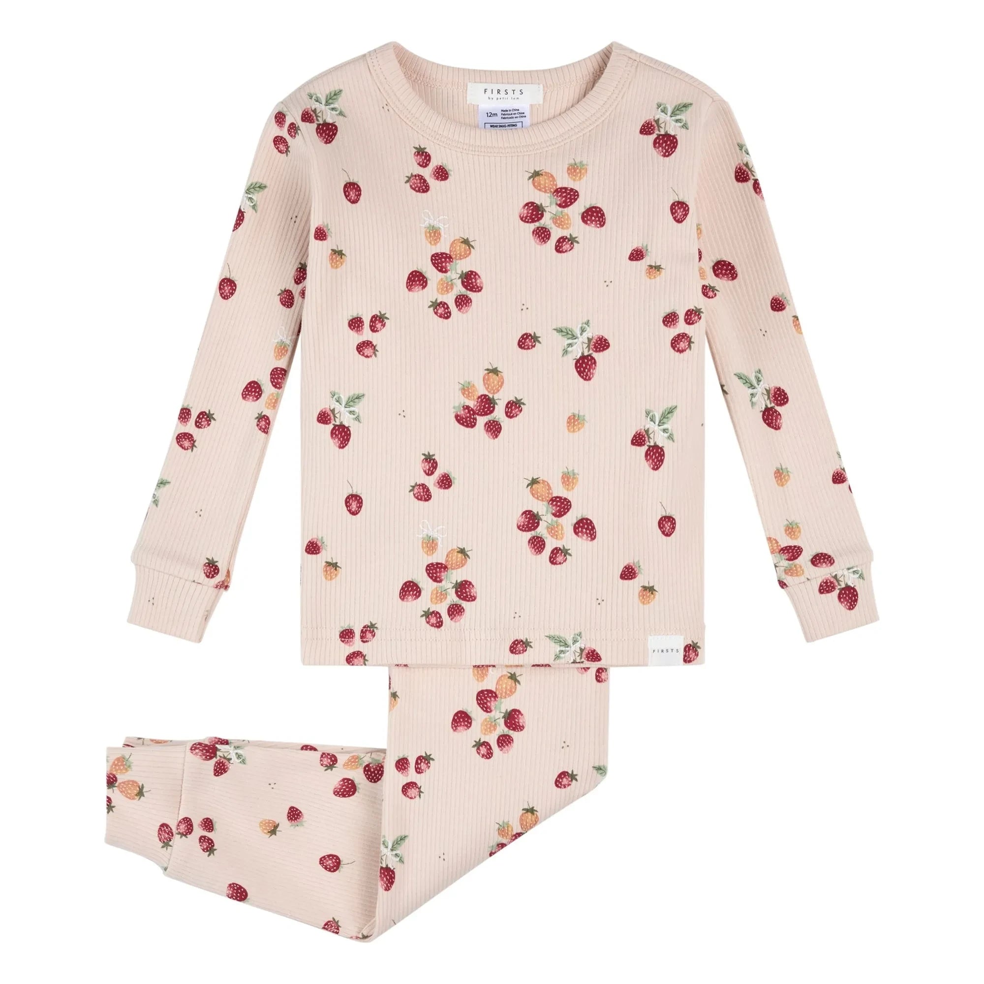 Petit Lem - Langärmeliger Schlafanzug aus Bio-Baumwolle mit Blumenmuster und Rippenstrick | Rosa