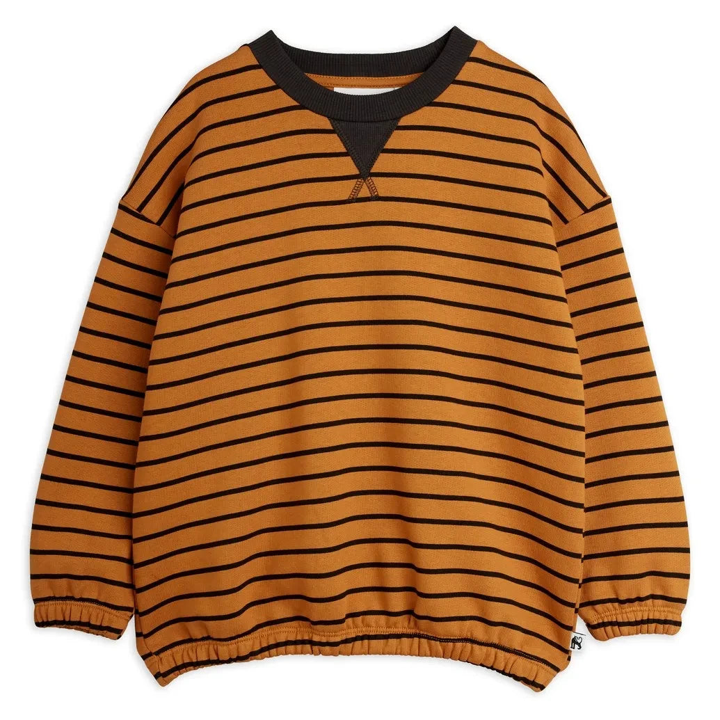 Mini Rodini - Organik pamuklu çizgili sweatshirt | Kahverengi