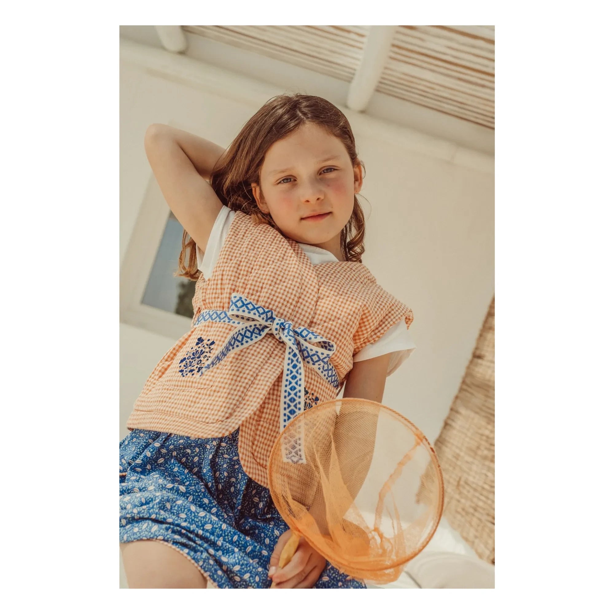 THE LiTTLE POETS - Pablo Carreaux Organic Cotton Sleeveless Embroidered Jacket | Apricot