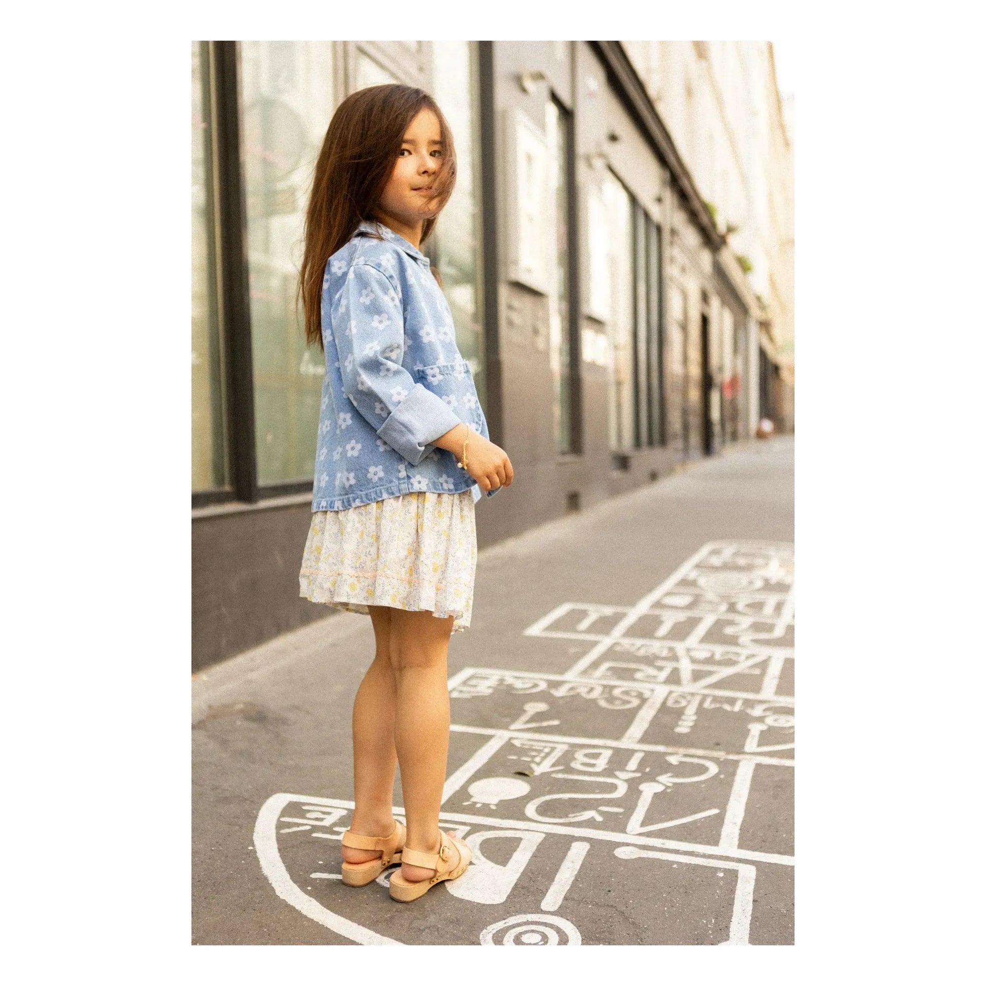 Louis Louise - Floral Brown Denim Jacket | Light Blue
