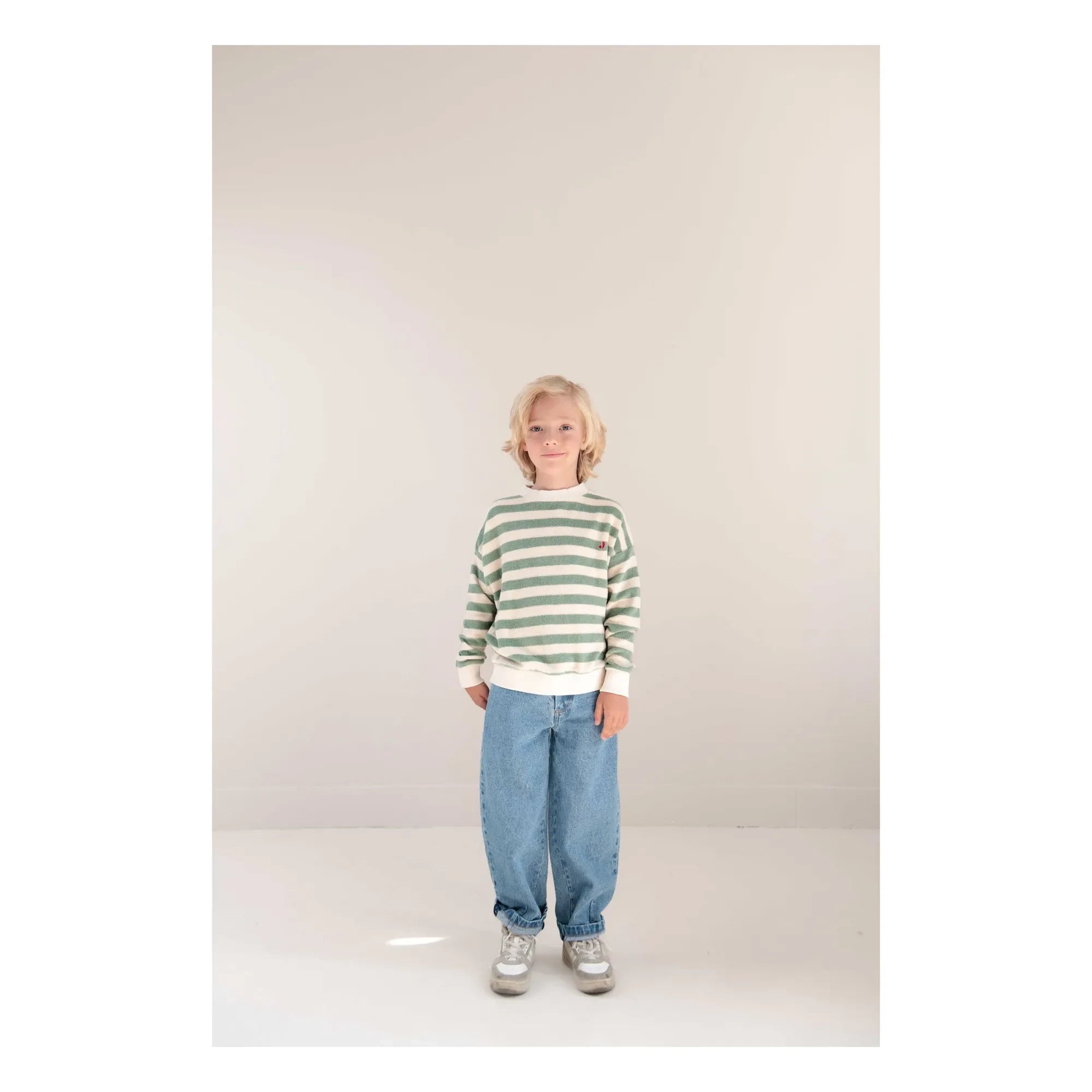 Jenest - Kay Çizgili Organik Pamuk Sweatshirt | Haki