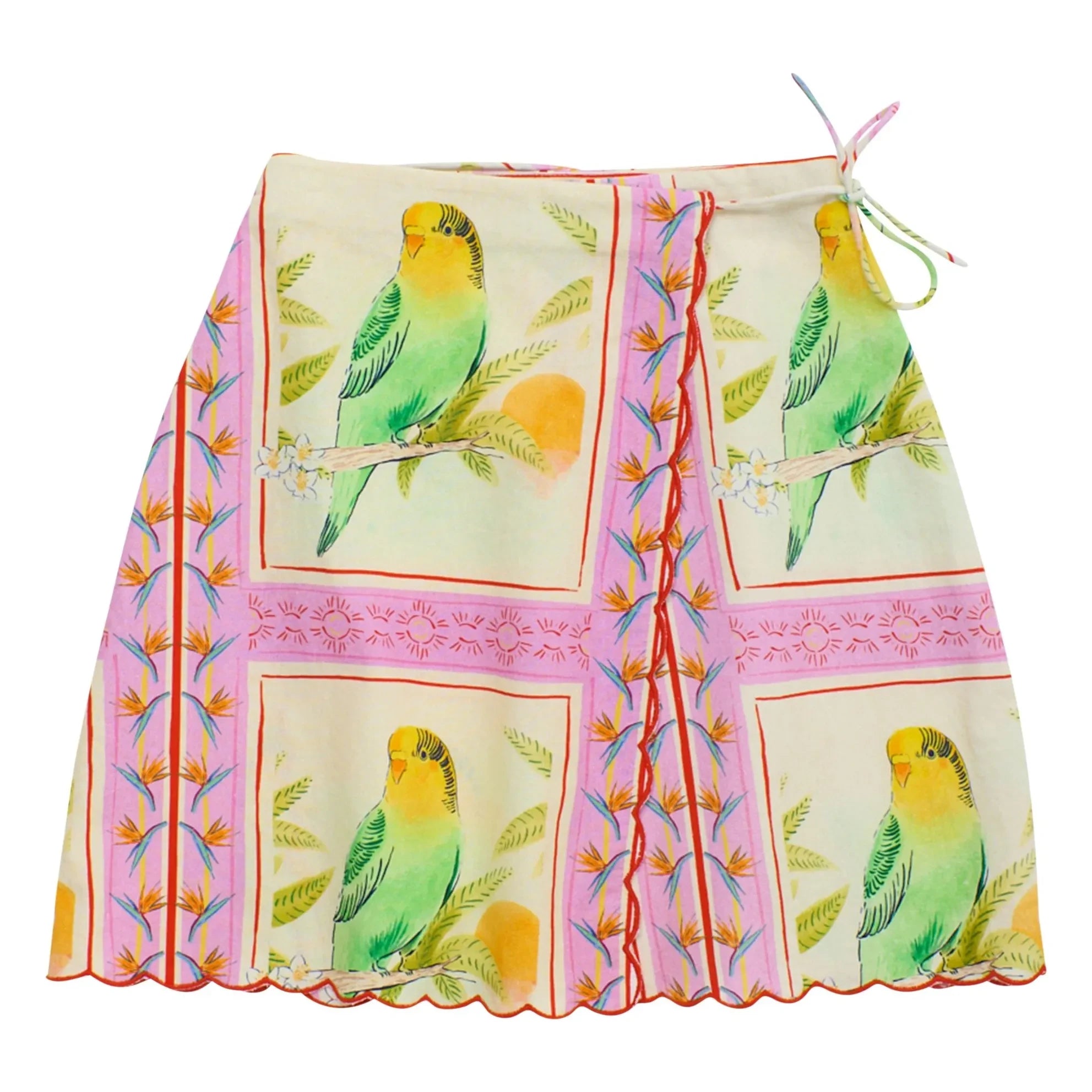 Maison Mangostan - Birds Patchwork Etek | Pembe
