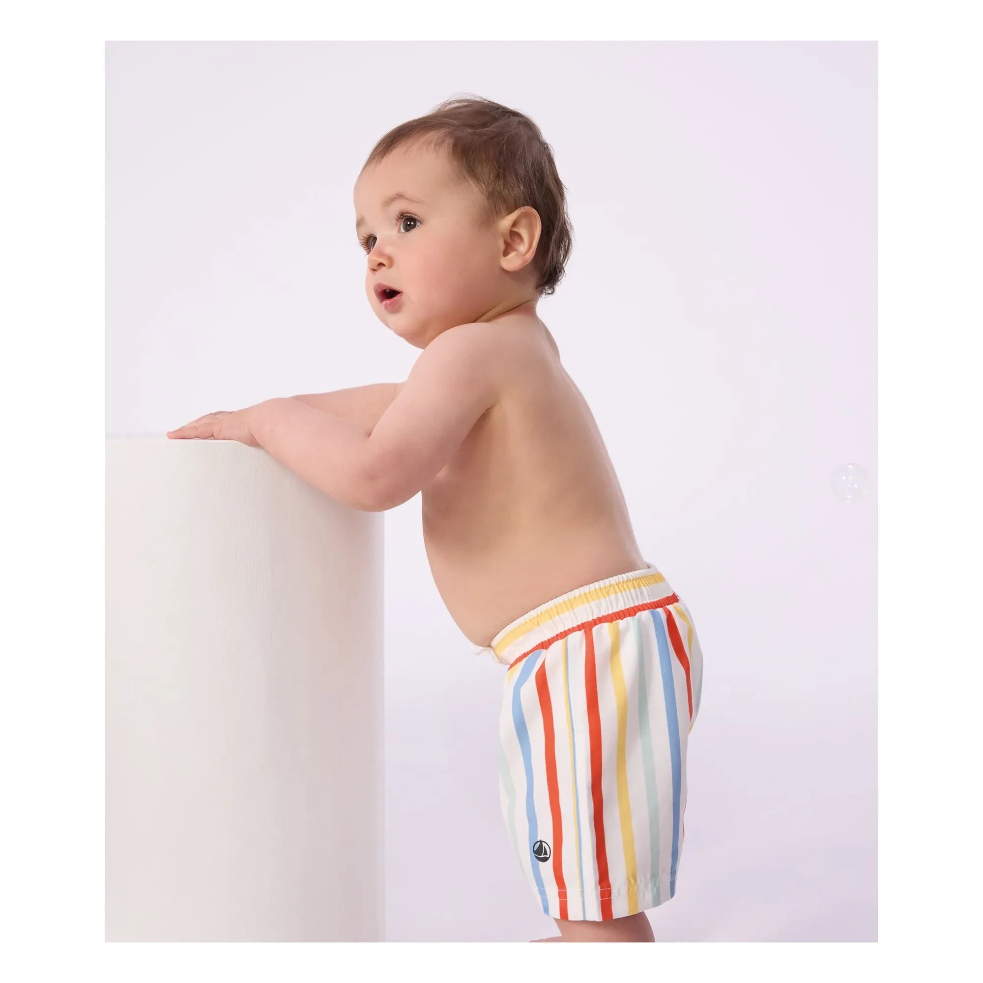 Petit Bateau - Bebek Çizgili Geri Dönüştürülmüş Elyaf Yüzme Şortu | Beyaz