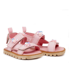 Pèpè - Çift Çizgili Çiçekli Sandaletler | Pudra pembe