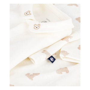Petit Bateau - Organik Pamuk Tubique Ayıcık Yelek ve Pantolon Body Seti | Beyaz