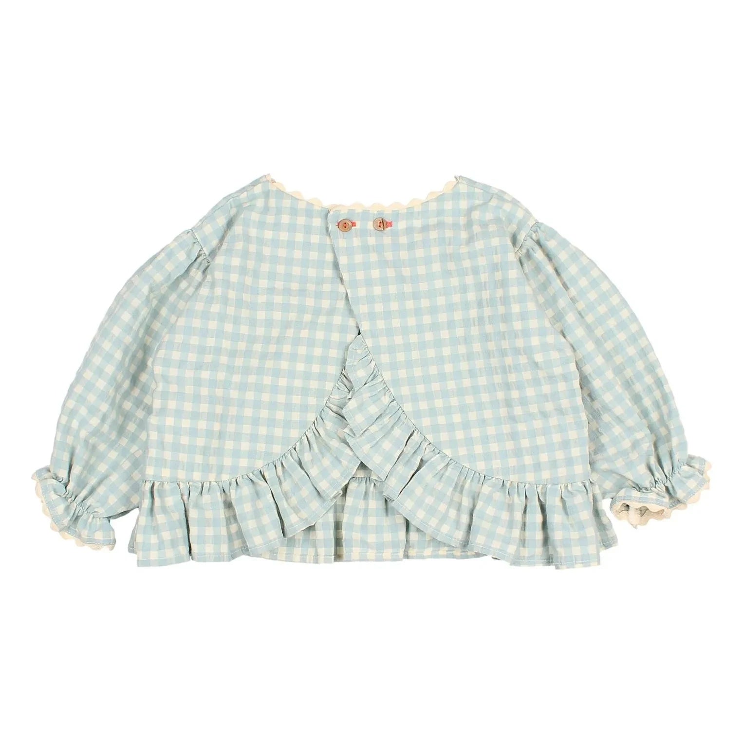 Búho – Karierte Seersucker-Bluse mit 3/4-Ärmeln | Aqua