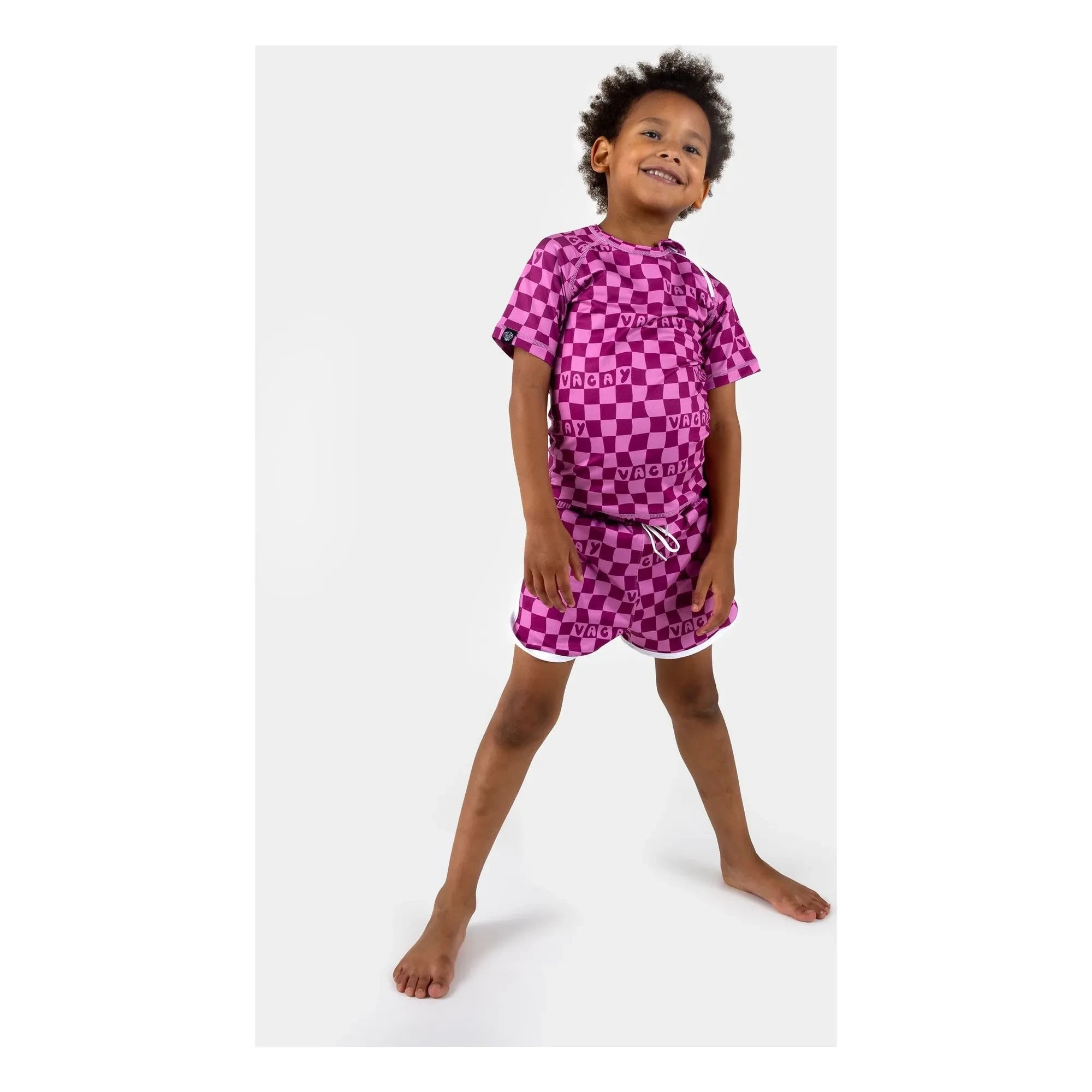 Beach & Bandits - Checked Vacation Trunk Recycled Fiber UV-Protective Swimsuit Shorts | Fuchsia