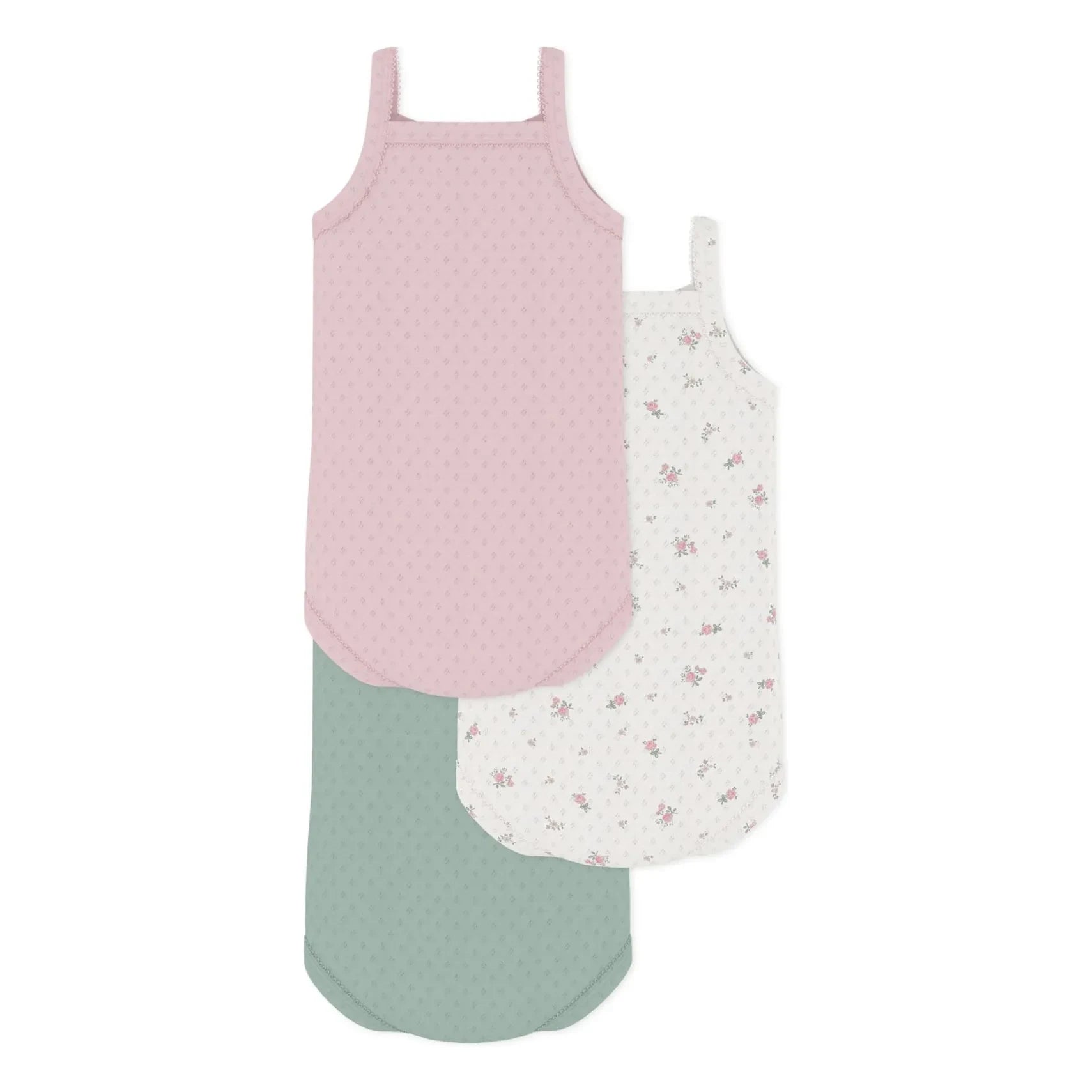 Petit Bateau - 3-Pack Floral Pattern Organic Cotton Sleeveless Bodysuit Set | Pink