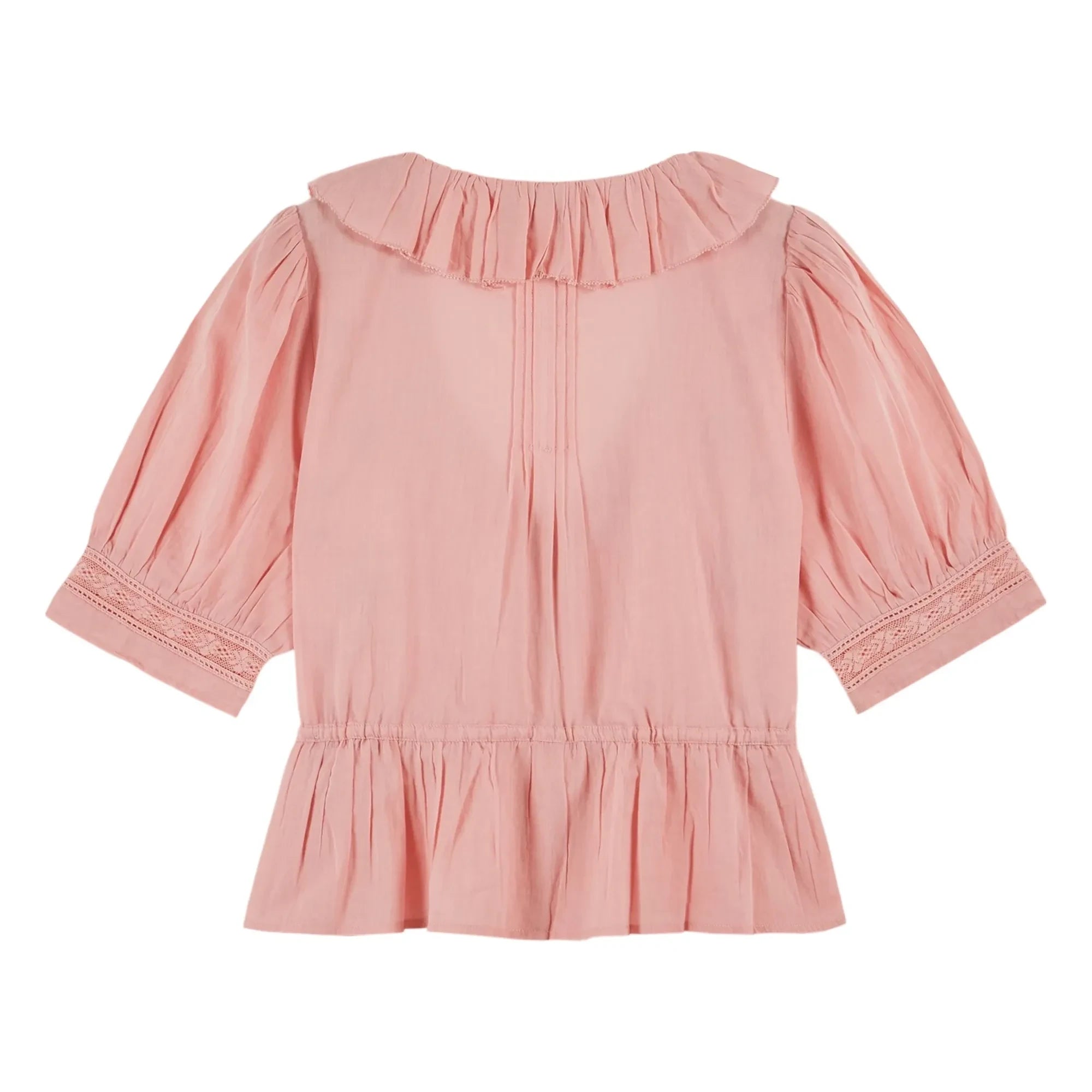 Emile et Ida - Embroidered Cotton Ruffled Blouse | Pink