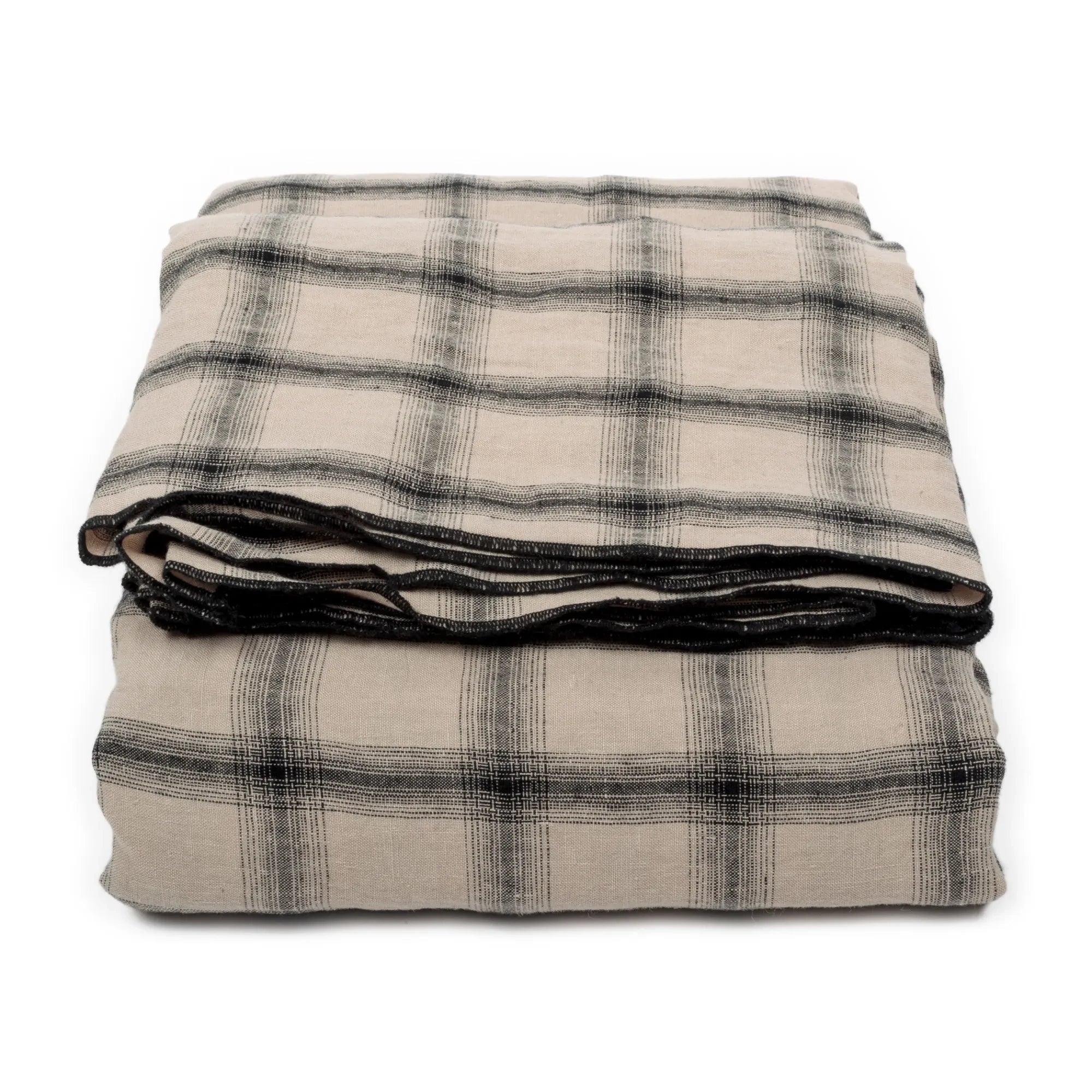 Le Monde Sauvage - karierte Tischdecke aus gewaschenem Leinen Highlands | Beige-Rosa
