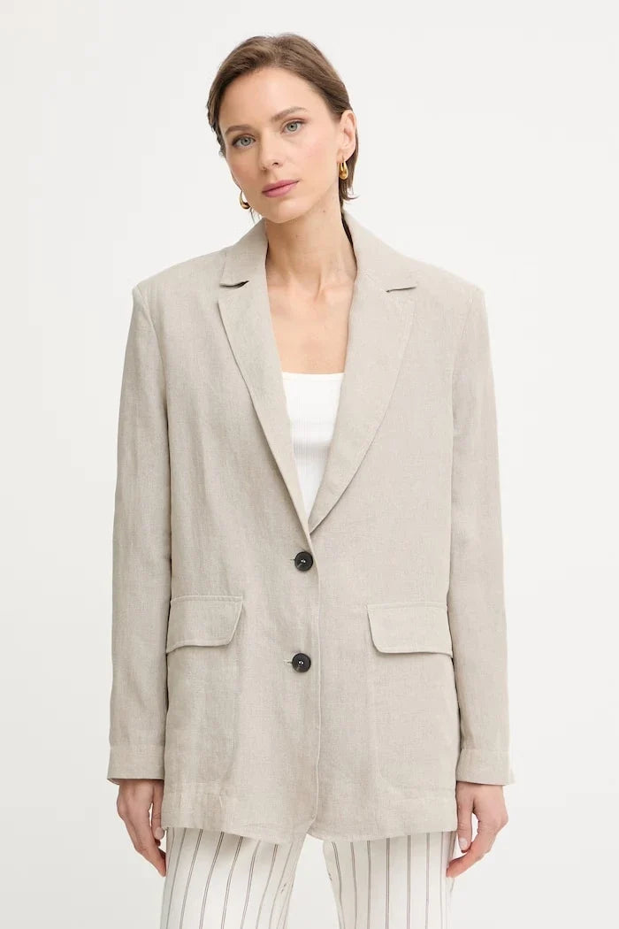 Max&Co. kadın tek düğmeli keten blazer MCOSTAMPA