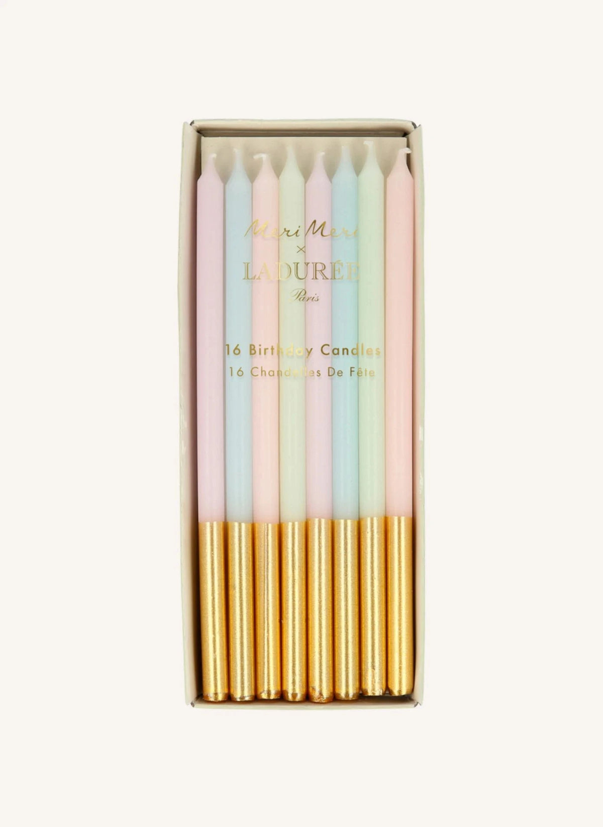 Meri Meri - Ladurée pastel ve altın mumlar - 16’lı set