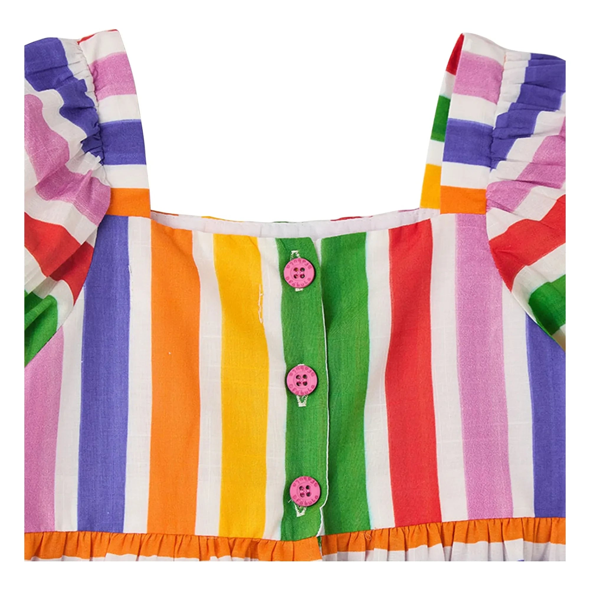 Fabula - Gestreiftes Blumenmuster Kleid mit Ballonärmeln | Gelb