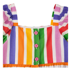 Fabula - Gestreiftes Blumenmuster Kleid mit Ballonärmeln | Gelb