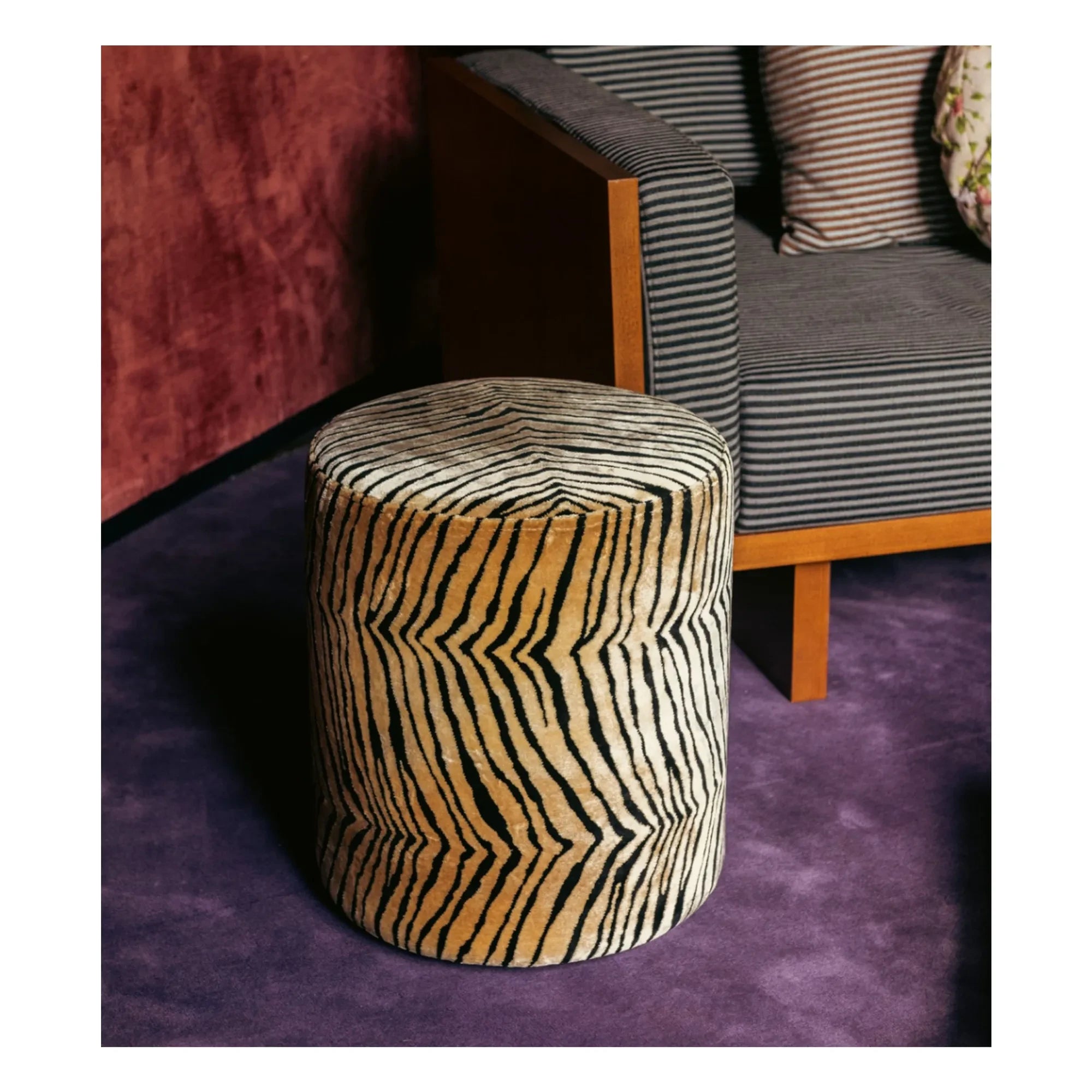 The Socialite Family - Round Velvet Mobile Pouf | Tiger