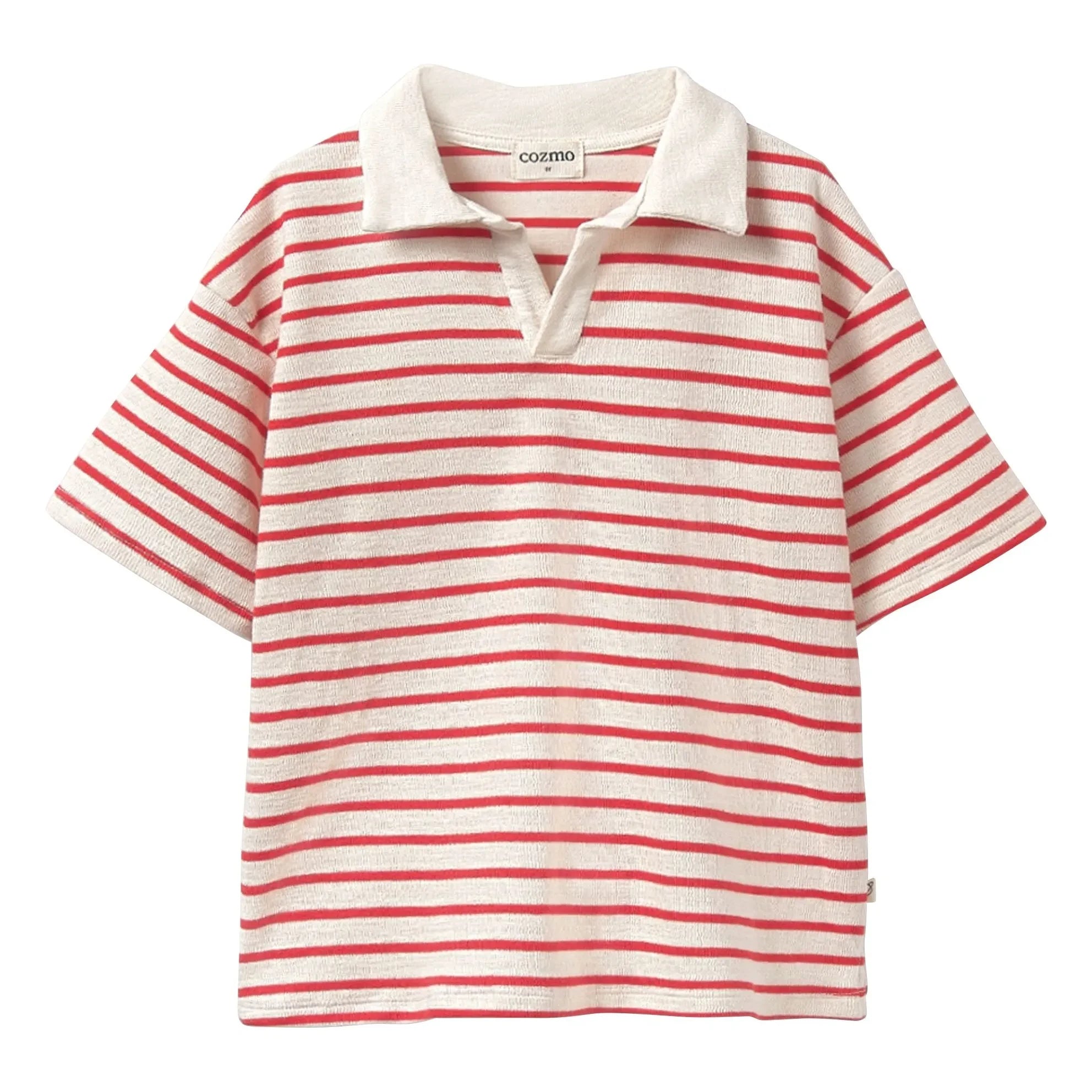 Cozmo - Drake Striped Organic Cotton Polo Shirt | Red