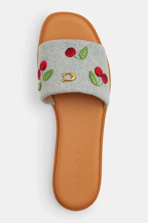Coach düz tabanlı kadın pamuklu Holly Denim Cherries Sandalet