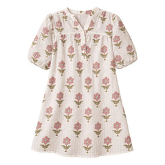 Lililotte - Romy Flowers Floral Print Crinkled Organic Cotton Dress | Ecru