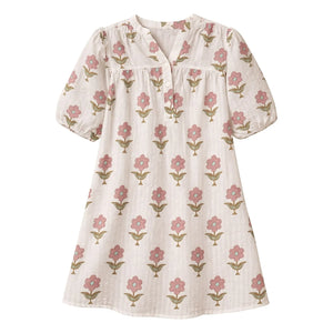 Lililotte - Romy Flowers Floral Print Crinkled Organic Cotton Dress | Ecru