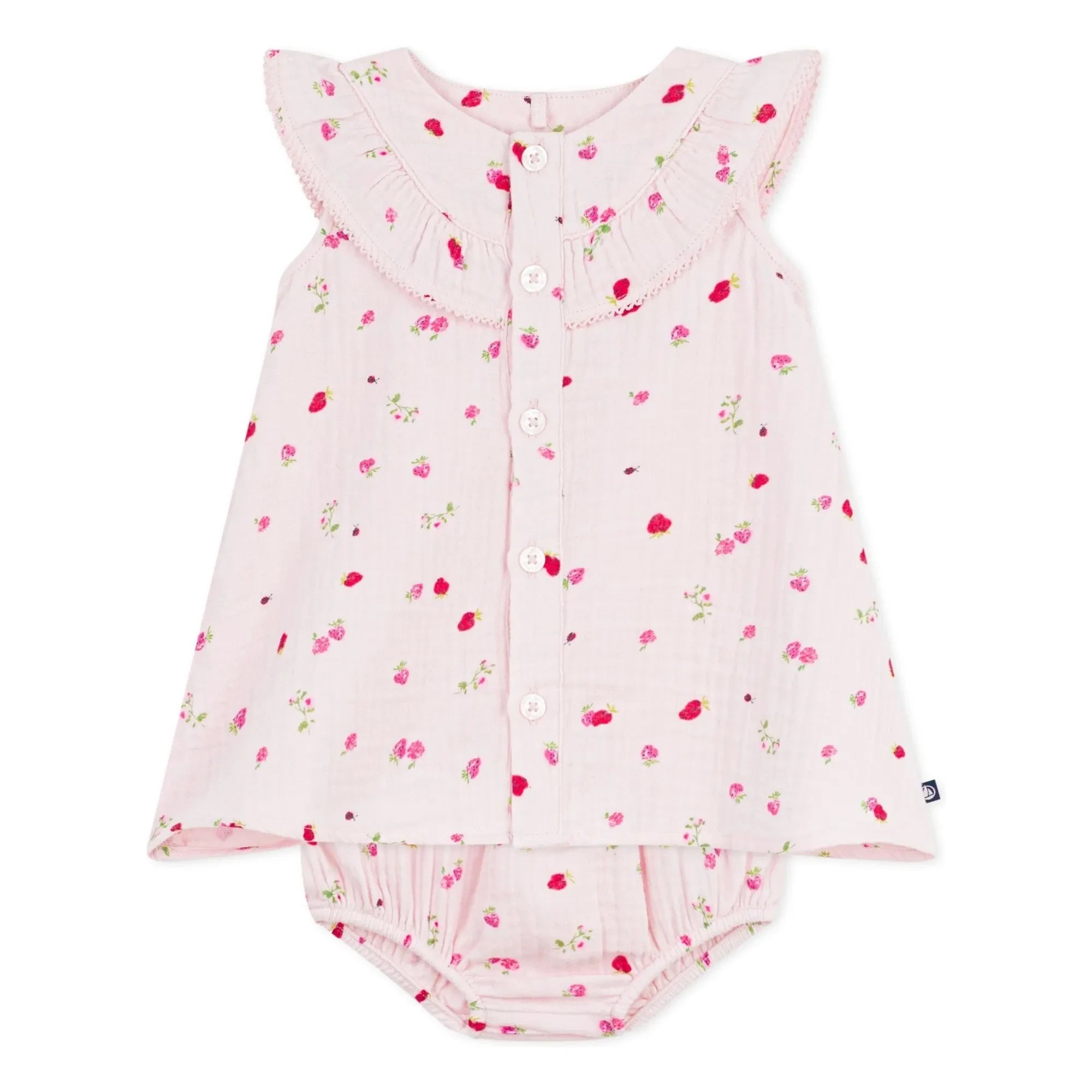 Petit Bateau – Set aus Gaze-Kleid und Bloomer aus Bio-Baumwolle | Rosa