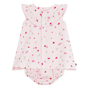 Petit Bateau – Set aus Gaze-Kleid und Bloomer aus Bio-Baumwolle | Rosa