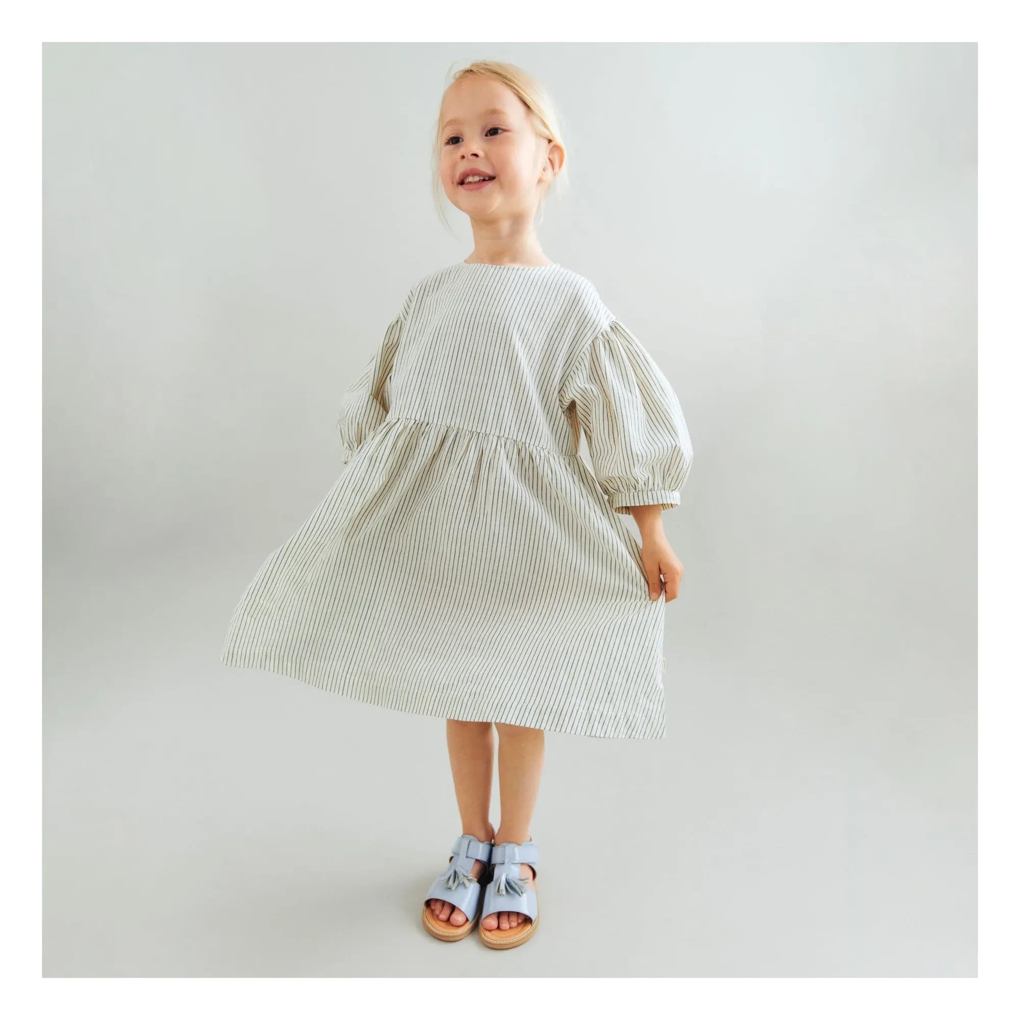 Wheat - Magda Striped Organic Cotton Dress | Ecru