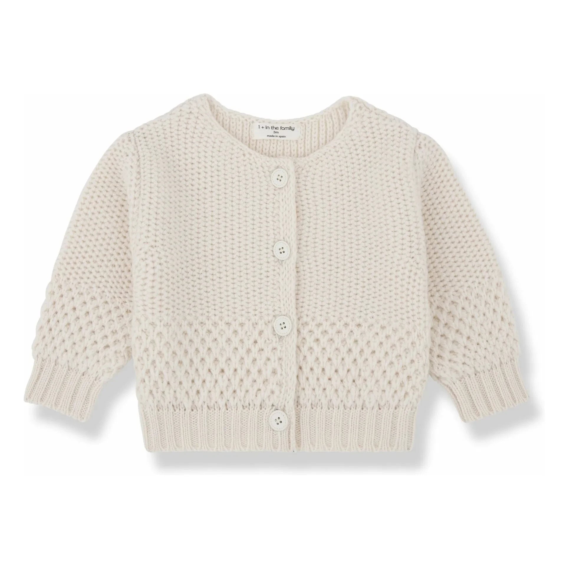 1+ in the family - Malene Mini Strickjacke aus Merinowolle | Ecru
