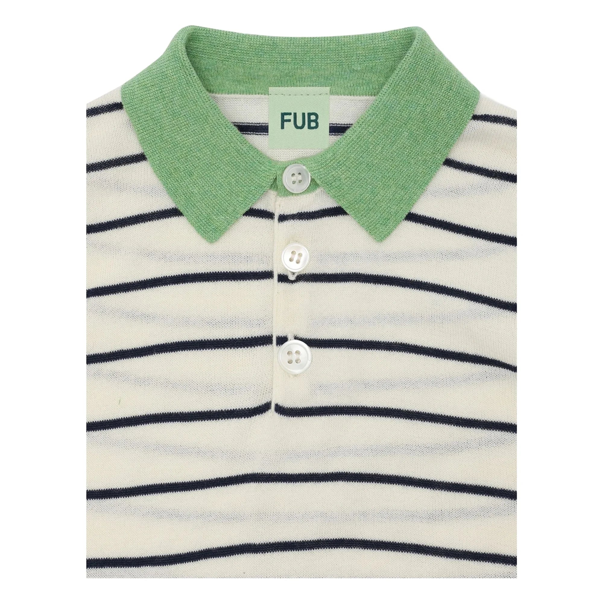FUB - Çizgili polo yaka tişört Extra Fine Knit Organik Pamuk | Ekru