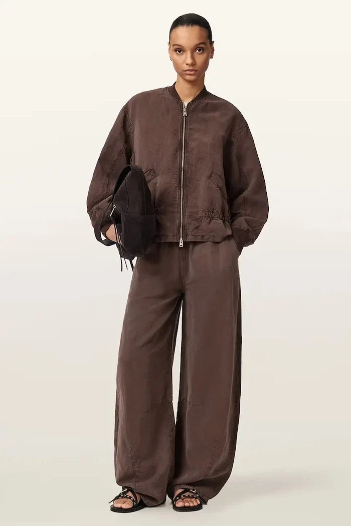 AllSaints kadın geniş paça keten karışımlı pantolon JETT