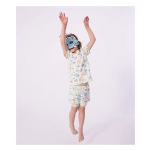 Petit Bateau - Organik pamuk Savane pijama şort ve maske seti | Beyaz