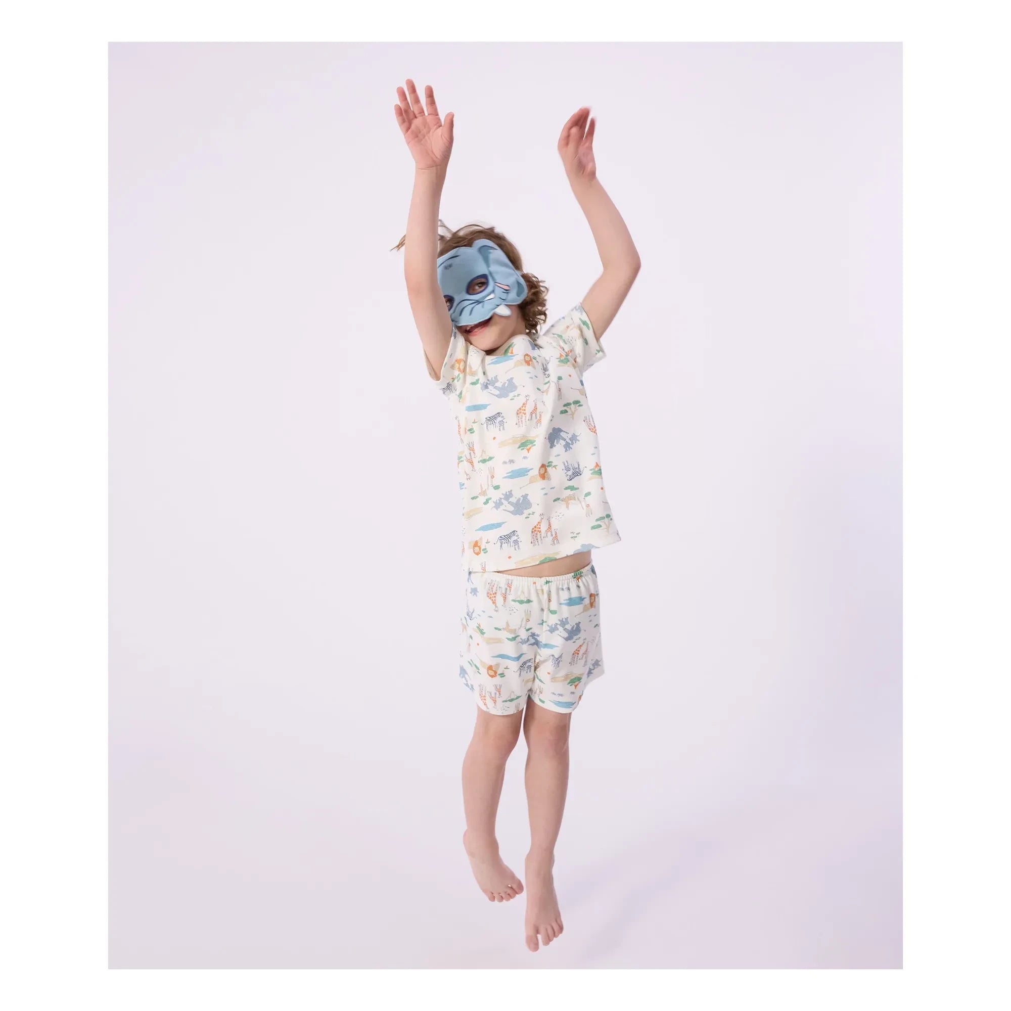 Petit Bateau - Organik pamuk Savane pijama şort ve maske seti | Beyaz